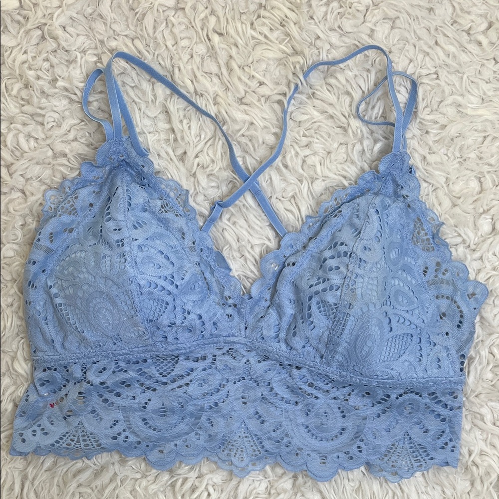 SO Bralette Blue Adjustable Size Medium Lace Floral